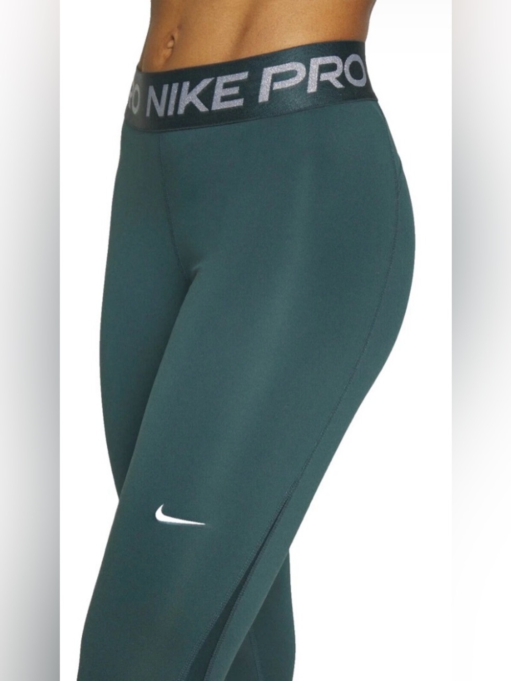 Nike Pro Dri-Fit Women's Deep Jungle Green Mid Rise 7/8 Shine Leggings, XS, NWT - Picture 4 of 12